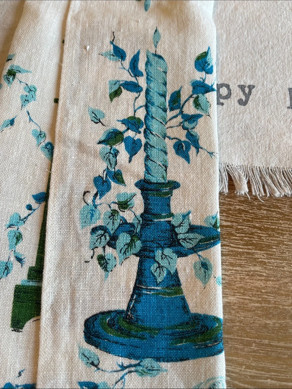 Vintage Tea Time Kitchen Tea Towel - Blue & Green